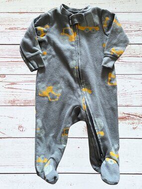 Carter's Baby Boy 3M Blue Thermal Construction Print Zip-Up Footie Pajama